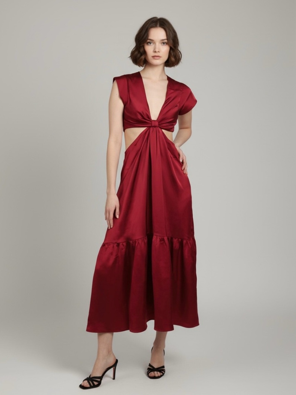 Jason Wu Burgundy Twist-Front Cutout Midi Dress